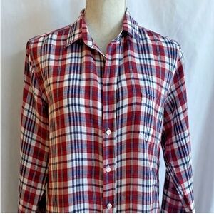 FRANK & EILEEN plaid button up shirt blouse 100% Linen Size Medium Beautiful